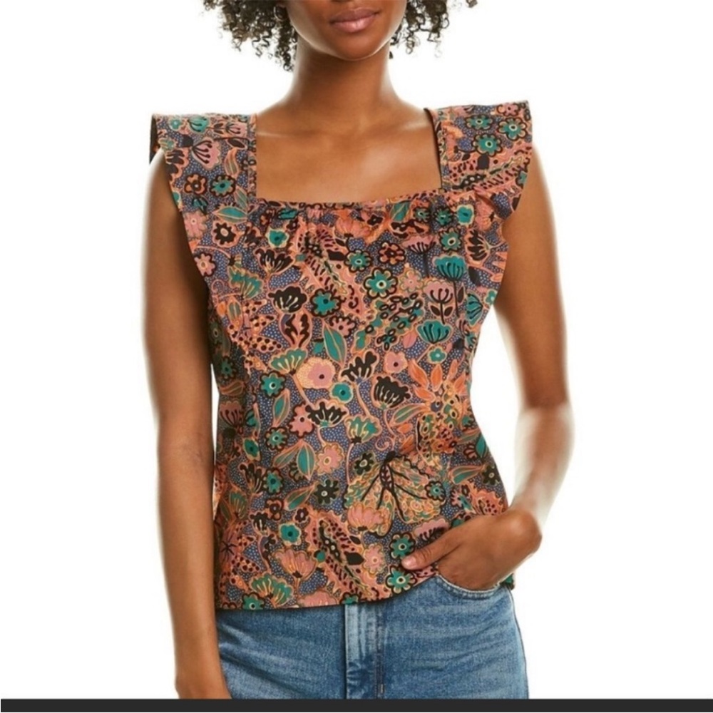 A.L.C. Portia Top Blouse Size 12 Short Sleeve Flutter Floral EUC